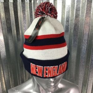 New England Beanie Embroidered Knit Red